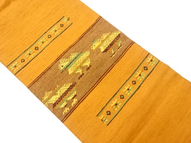 JAPANESE KIMONO / VINTAGE NAGOYA OBI / TSUMUGI / WOVEN ABSTRACT BIRD & STRIPE